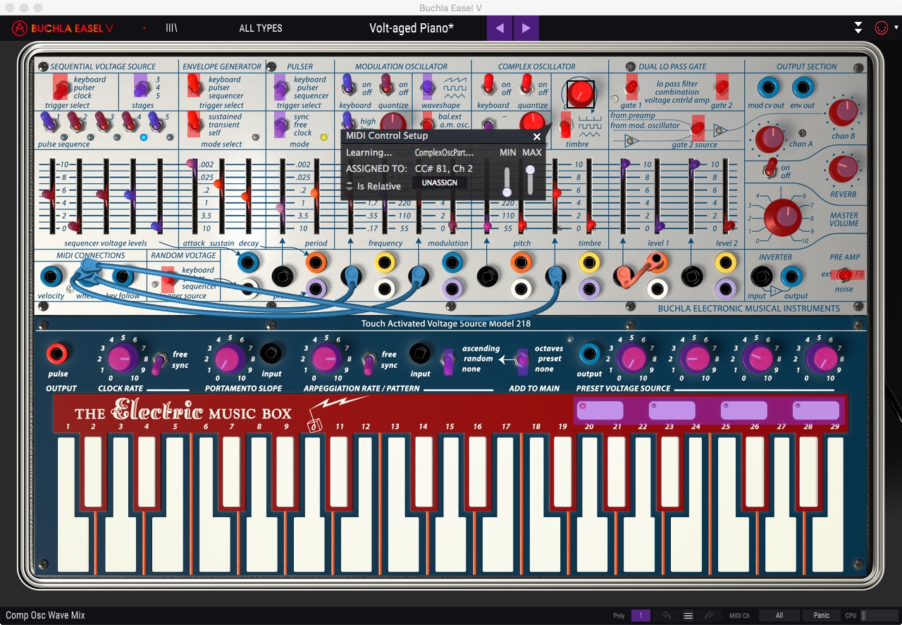 Arturia Buchla Easel default Midi configuration interface