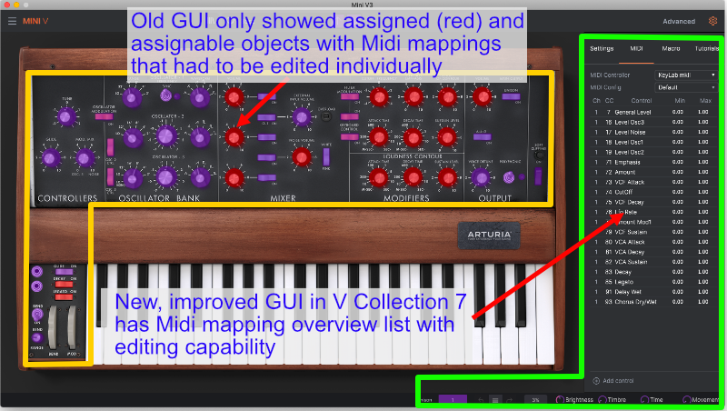 Arturia  Mini V3 Midi configuration interface